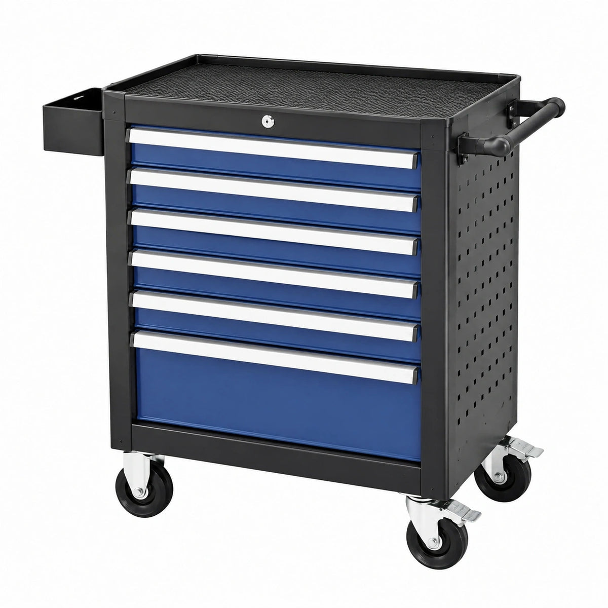 Chariot à outils Xelqavi en acier bleu noir, mobile, 77x46x97 cm, avec 7 tiroirs pour atelier.