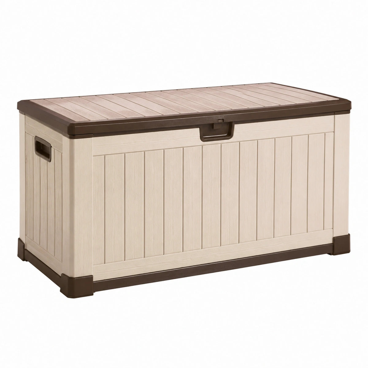 Coffre de rangement extérieur Xelqavi en résine beige marron, 120 x 56 x 63 cm avec couvercle pour jardin