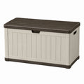 Coffre de rangement Xelqavi en résine beige et brun, extérieur, avec assise, dimensions 120 x 60 x 63 cm, pour jardin ou terrasse