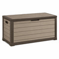 Coffre de rangement extérieur en résine taupe, 120x60x60 cm, résistant aux intempéries, de la marque Xelqavi.