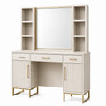 Coiffeuse Xelqavi en panneaux de bois blanc cassé, miroir intégré et rangements, style contemporain, dimensions 120x45x180 cm.
