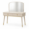 Coiffeuse moderne en bois d'ingénierie blanc et doré avec miroir et deux tiroirs, dimensions 100x45x145 cm, style élégant.