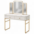 Coiffeuse blanche et dorée Xelqavi avec miroir triptyque et tiroirs, style contemporain, dimensions 120x45x150 cm