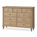 Commode en bois beige Xelqavi, style classique, 180x50x100 cm, avec 9 tiroirs visibles dans la photo.