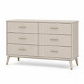 Commode Xelqavi en bois d'ingénierie beige avec 6 tiroirs, style contemporain, dimensions 140x40x85 cm.
