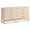Commode contemporaine Xelqavi en bois beige et métal doré, 6 tiroirs, dimensions 160 x 45 x 85 cm, design élégant et moderne