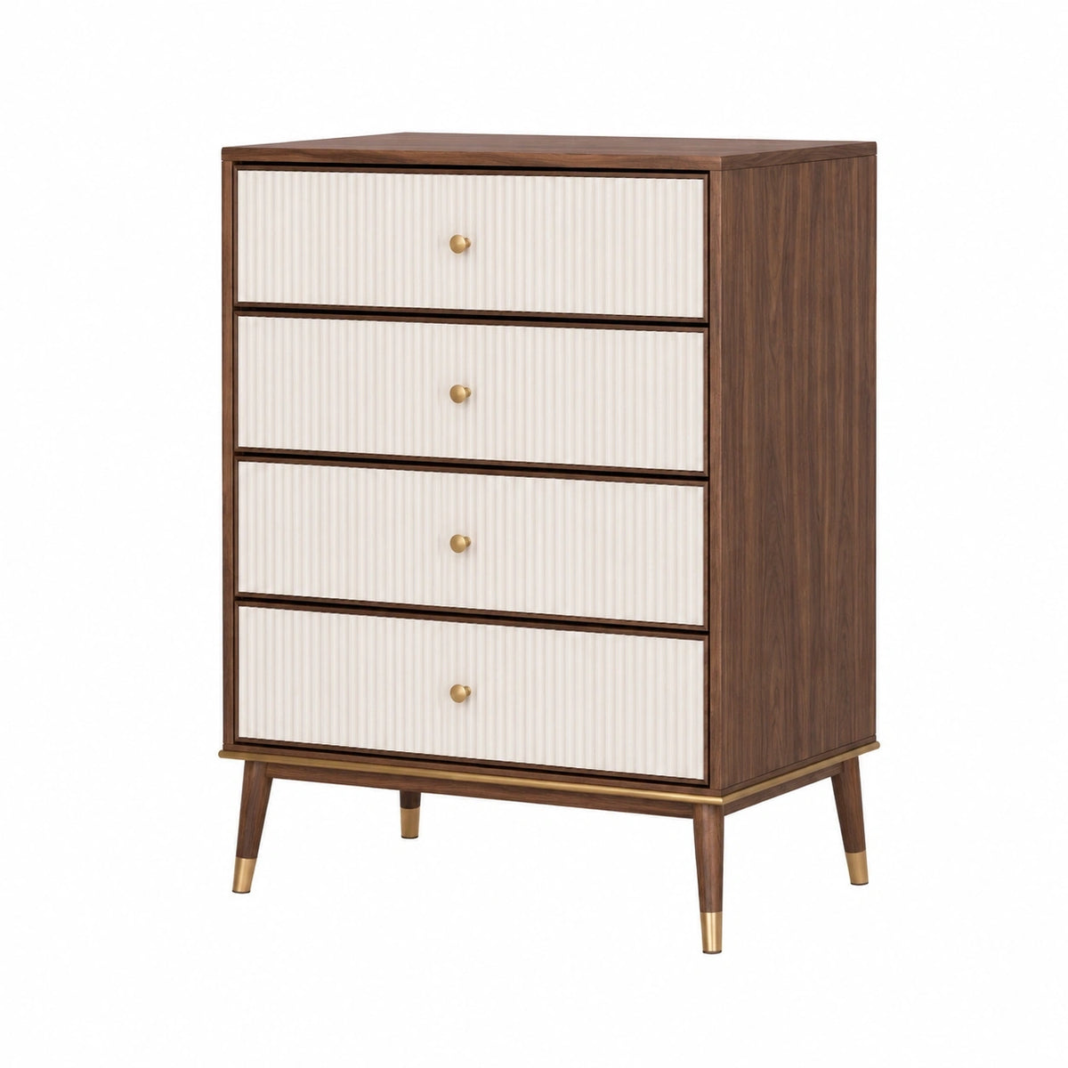 Commode en bois noyer et blanc avec 4 tiroirs, style rétro, dimensions 80x40x100 cm, meuble de rangement Xelqavi