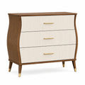 Commode rétro Xelqavi en panneaux de bois marron et blanc, 90x42x105 cm, avec 3 tiroirs élégants.