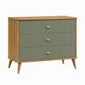 Commode en bois vert sauge avec 3 tiroirs dans un style rétro, dimensions 100x40x90 cm, meuble de rangement Xelqavi.