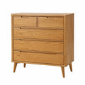 Commode en bois finition chêne naturel, 5 tiroirs, style scandinave, dimensions 100x45x105 cm, marque Xelqavi.