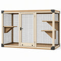 Enclos pour chat Xelqavi en bois et métal beige, 180x100x180 cm avec étagères pour espace sécurisé.