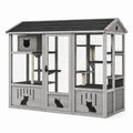 Enclos extérieur pour chat Xelqavi en bois gris avec grillage, niches et dimensions 180 x 90 x 180 cm, pour espace sécurisé.