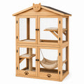 Enclos pour chat Xelqavi en bois naturel, 120x60x180 cm, avec grillage et espace de repos pour animaux domestiques
