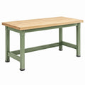 Établi en bois et métal vert de style industriel, dimensions 160x80x90 cm, pour atelier, marque Xelqavi.